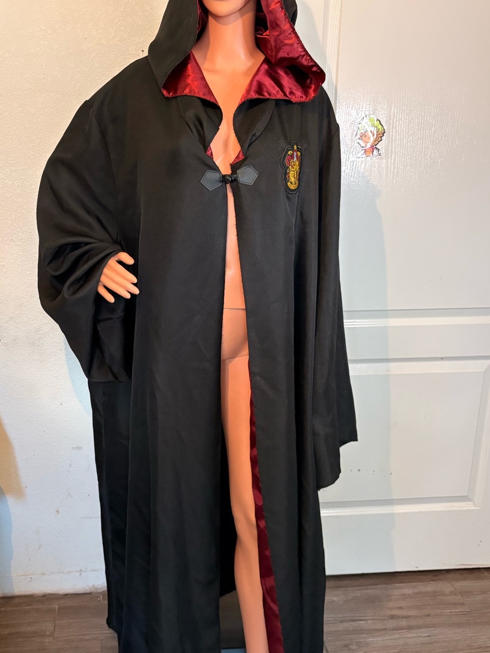 Black Hooded Gryffindor-Style Robe with Red Lining